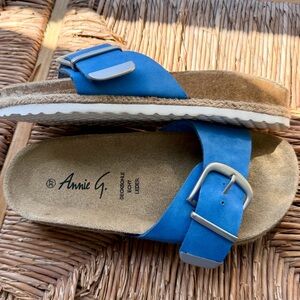 Vibrant Blue Sandals with silver buckle Birkenstock Madrid style/ look